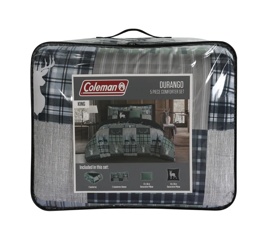 Coleman Patchwork Durango Deer & Plaid Comforter Set - Green - King