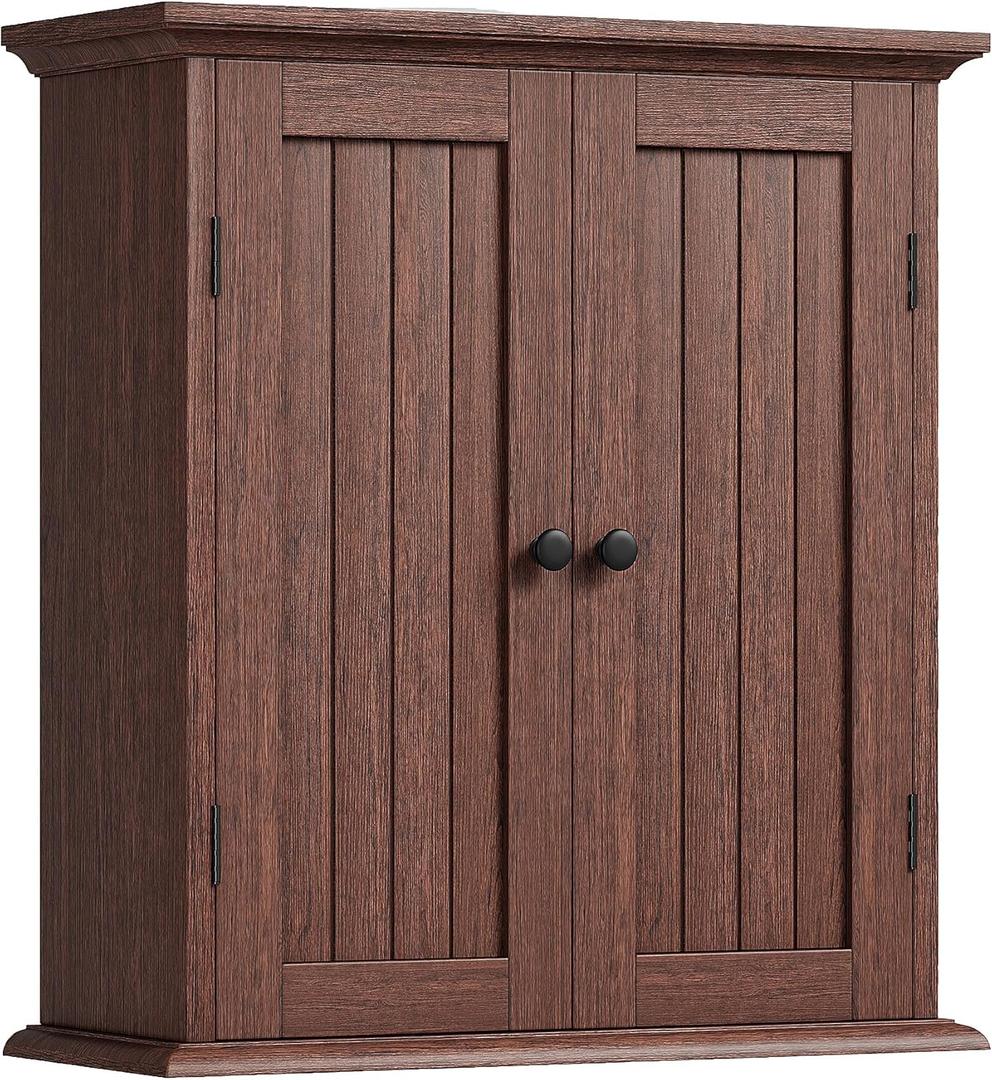 ChooChoo Bathroom Wall Cabinet, Over The Toilet Space Saver Storage Cabinet, Farmhouse Medicine Cabinet with 2 Doors and Adjustable Shelves, Cupboard, Walnut, 8.8"D x 21.1"W x 24"H