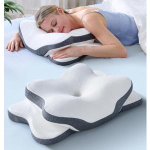 5X Pain Relief Cervical Neck Pillow for Neck Support, Ergonomic Cooling Side Sleeper Pillow for Sleeping, Odorless Contour Memory Foam Pillows, Orthopedic Bed Pillow for Side Back Stomach Sleeper, Queen