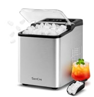 Ice Makers Countertop, 26.5Lbs/24H Ice Machine with 2 Sizes Bullet Ice, 9 Ice Cubes Release in 6 Mins, Self-Cleaning Portable Ice Maker with Ice Scoop and Basket for Home Kitchen Office Bar RV