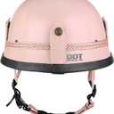 Yesmotor Motorcycle Half Helmet Retro German Handmade Leather Half Face Quick Release Buckle & Goggles - DOT Approved (Pink, M)