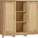 Iwell Rattan Storage Cabinet with 4 Adjustable Shelves, Coffee Bar Cabinet, Sideboard Buffet for Kitchen, Living Room, Entryway, Natural, 11.8"D x 35.4"W x 31.7"H