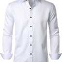 JEMITOP Men's Stretch Wrinkle Free Dress Shirt Formal Prom Wedding Long Sleeve Button Down Shirts (White, M)