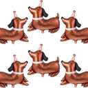 Grevosea 6 Pcs Dog Birthday Balloons Dachshund Decor Foil Mylar Walking Animal Balloons for Dog Themed Dachshund Birthday Decorations Pet Party Supplies