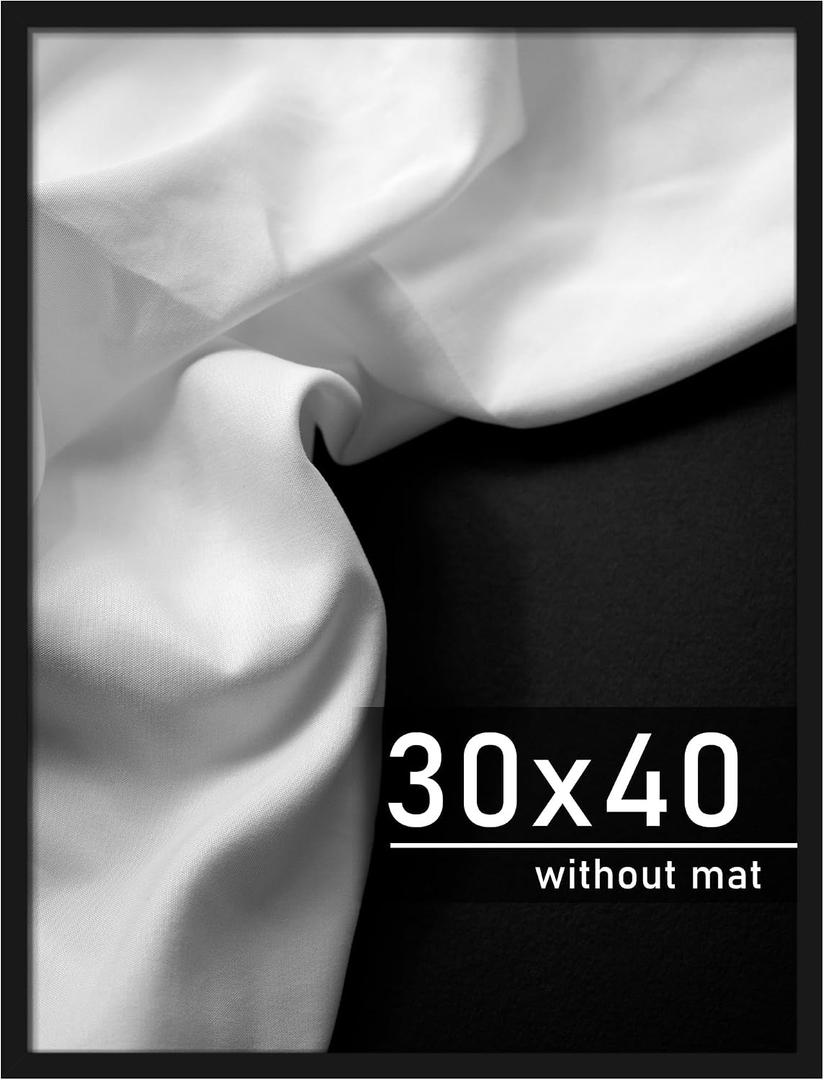 Picrit 30x40 Poster Frame, Black Engineered Wood Picture Frame for Horizontal or Vertical Wall Mounting and Displaying Artwork Photos, 1 Pack
