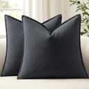 ANRODUO Pack of 2 Decorative Linen Pillow Covers Dark Gray Neutral Farmhouse Boho Soild Cushion Case Soft Accent Pillowcase for Couch Sofa Bedroom Living Room Summer Home Decor 22 x 22 Inch
