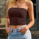 LILLUSORY Womens 2026 Summer Strapless Tube Tops Y2K Stretchy Bandeau Crop Clothes for Beach Vacation and Going Out (Brown, S)