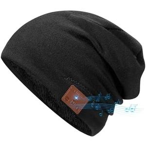 2024 Bluetooth Beanie, Wireless Beanie Headphones, Stylish Sleek Shape Bluetooth Hat, HD Stereo Sound, Built-in Mic, Tech Gifts for Men Women Friends Family Teens Boys Girls (Black)
