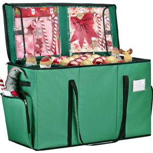 2-in-1 Christmas Ornament Storage Box & Xmas Figurine Container, Premium Christmas Ornament Storage Container - Holds Up to 64pcs-3 Ornaments, Adjustable Dividers, 4 Individual Trays -Green