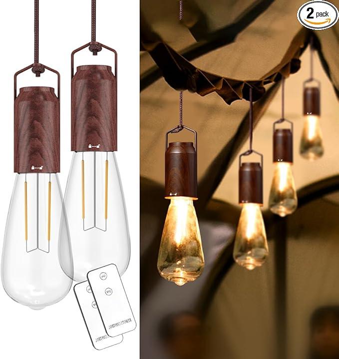 4 Pack Rechargeable Warm Tent Hanging Light Bulb,Portable Outdoor Vintage LED Camping Light,Pendant Hurricane Emergency Lighting Lantern for Hiking Backpacking Fishing Outage Power Failure