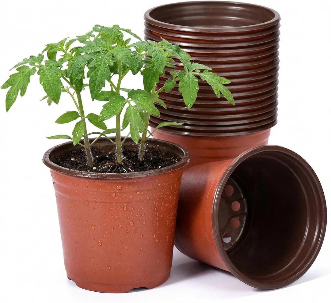 Delxo 50Pcs 6" Reusable Plastic Nursery Pots, Waterproof Planter Pots with Drain Holes, Indoor Seedling Starter Pots for Plants, Gardening, Red