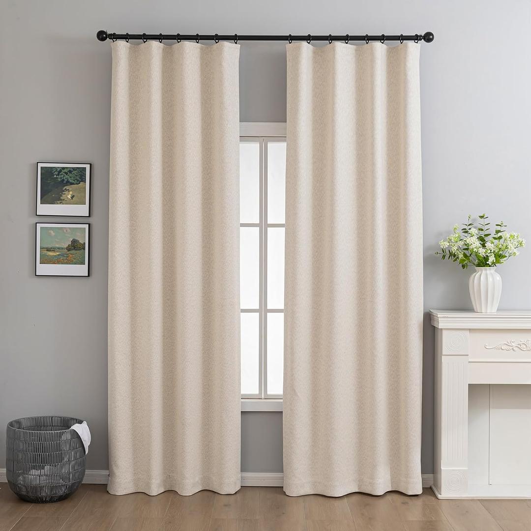 100% Linen Blackout Curtains for Bedroom 84 Inches Long, Rod Pocket Living Room Drapes, Thermal Insulated Beige Blackout Curtains 2 Panels Set, 50" W x 84" L (50"W x 84"L (Pack of 2))