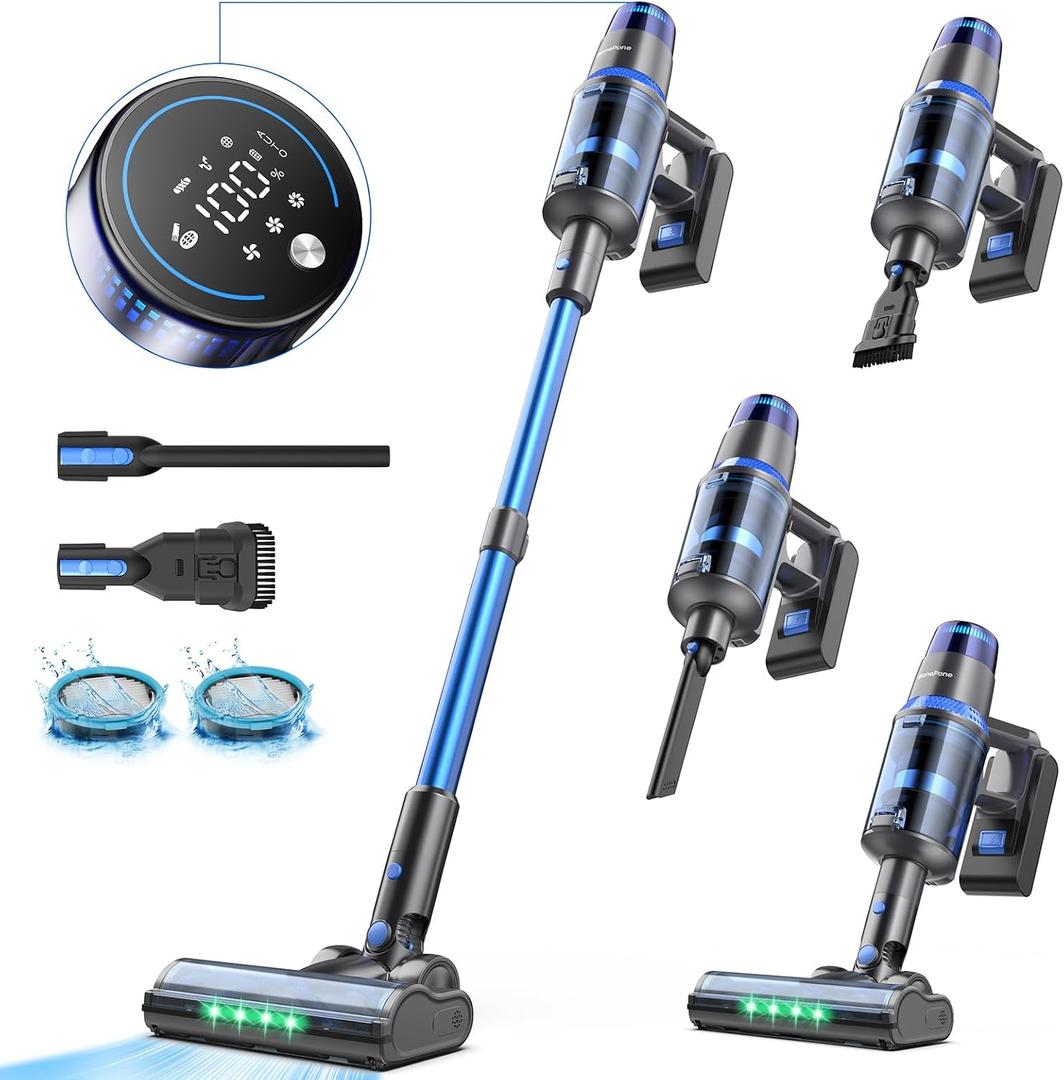 V25 Cordless Vacuum Cleaner, 680W 60Kpa Powerful Stick Vacuum with Dust Sensor, Digital Display, 4000mAh Rechargeable Battery up to 60Mins, Versatile for Pet Hair, Floor, Carpet (Navy)