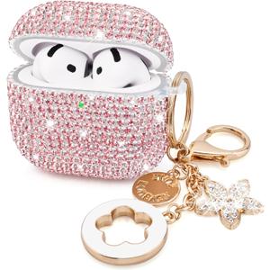 VISOOM Cute Jewelry Case for Airpods 4 Cases 2024 Cover Women, Sparkly Air pods 4 Gen Cases Hard TPU Airpod Case 4th Generation Glitter iPods 4 Cases with Bling Keychain for iPods Earbuds Airpods 4th