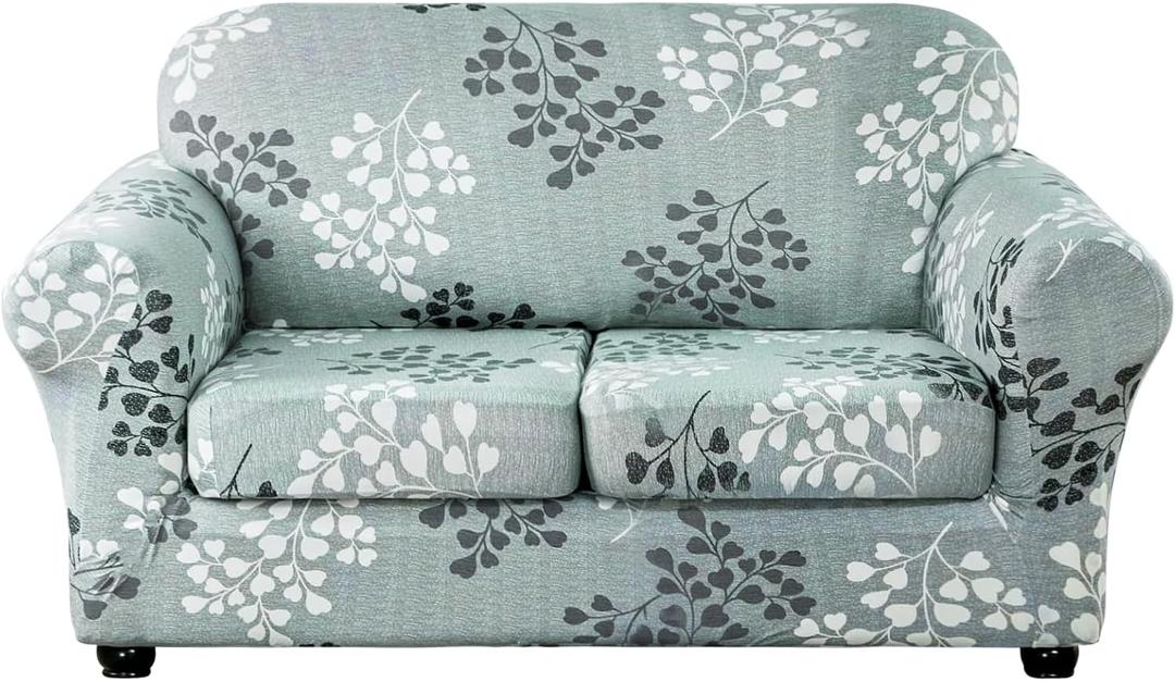 Lamberia Printed Sofa Cover for 2 Cushion Couch High Stretch Sofa Slipcovers 3 Piece Loveseat Slipcover with Two Separate Cushion Covers Elastic Bottom Floral Pattern (Fall, Loveseat)