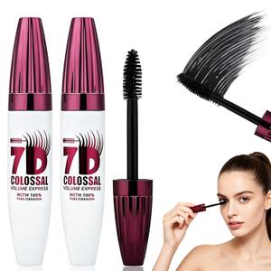 2Pcs 7D Waterproof Mascara, Long-Lasting & Buildable Volume, Natural Length, Exquisitely Full Lashes, Smudge-Proof, Thickening Eye Makeup for Defined Curl, Ideal for Women Eye Makeup