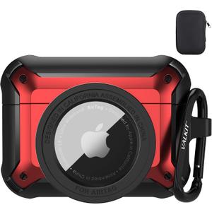 Valkit Compatible Airpods Pro 2/1 Case and AirTags Cover, 2 in 1 Rugged Protective Cases Shockproof Air Pod Pro Cases for Men Women iPod Airpods Pro 2nd/1st Generation Case and Airtag(Black/Red)