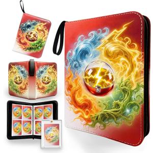 4 Pocket Trading Card Binder with 50 Removable Pages, Holds 400 Standard Cards, Secure Zipper Closure & PU Leather Cover for Collectible Games, Sports,TCG
