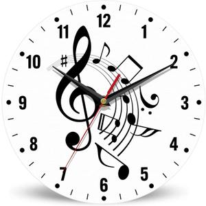 SPUNKER Wall Clocks,Music Notes Wall Clocks for Living Room Decor,Black Lines Kitchen Clocks Wall Battery Operated - 10 Inch Round Bathroom Wall Clock Silent Non-Ticking