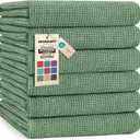 Mordimy Premium Kitchen Towels 6 Pack (18 x 28 Inches, Grass Green), Large Cotton Kitchen Hand Towel, Flat & Terry Dish Towels for Drying Dishes, Super Absorbent Tea Dishtowels Set with Hanging Loop