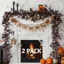 Neutral Fall Garland for Mantle Fireplace - 2 Pack 12 Ft Plum Cimicifuga Seeded Leaf Garlands Purple Autumn Dcor Table Decorations for Home Indoor Door Halloween Realistic Leaves Garlands Outdoor