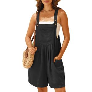 GRECERELLE Jumpsuits For Women Summer Short Overalls Casual Sleeveless Adjustable Loose Women's Rompers with Pockets 2026 (Black, L)