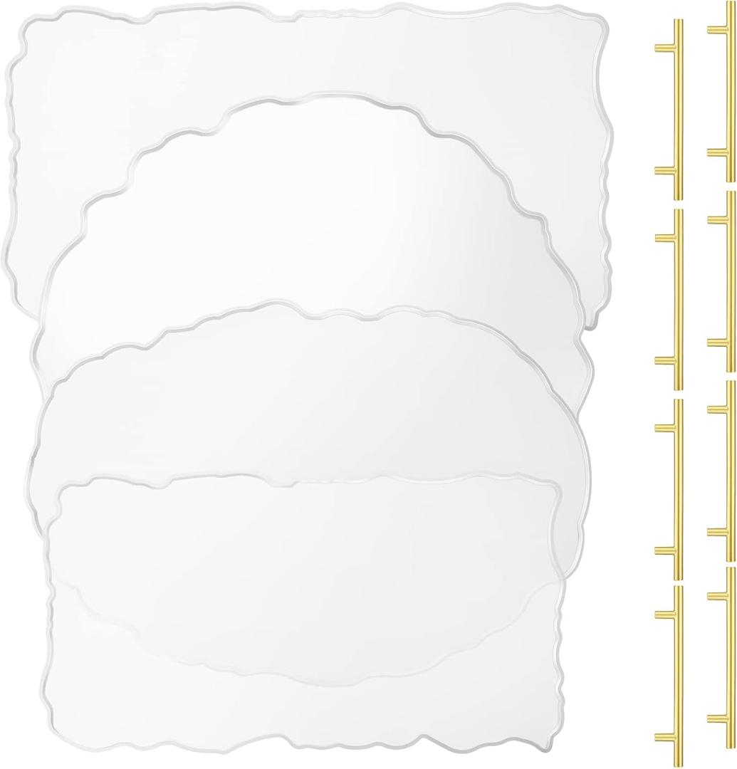 Hoolerry 4 Pcs Resin Tray Molds 13 Inch and 8 Pcs Gold Handles Silicone Tray Irregular Casting Agate Epoxy Molds for DIY Crafts Making Faux Agate Serving Board Home Decor