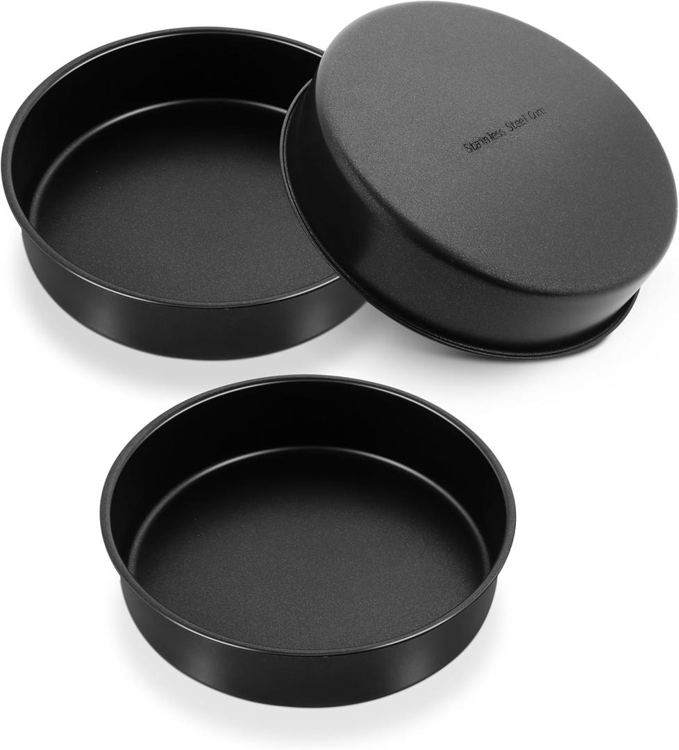 P&P CHEF 9.5 Inch Cake Pan Set of 3, Non-Stick Round Cake Pans Tins for Tier Smash Cakes, Baking Pans Set & Essential Bakeware, Stainless Steel Core & Leak-Proof