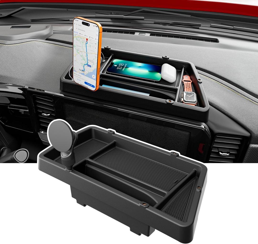 Dashboard Storage Organizer with Phone Mount Compatible with 22-26 Chevy Silverado GMC Sierra 1500 24-26 2500HD 3500HD Dash Storage Tray Replacement for 2022-2026 Chevy Silverado Accessories