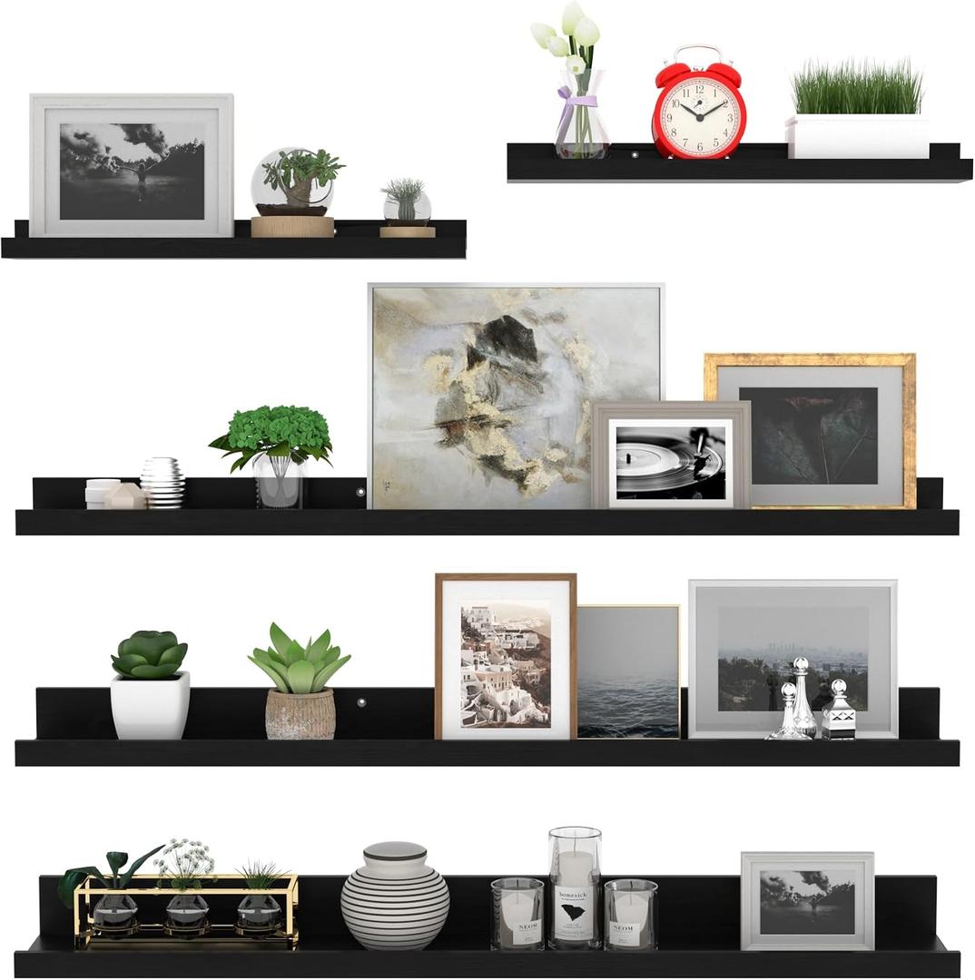Giftgarden 36 Inch Large Floating Shelves for Wall Set of 5, Black Wood Wall Shelves for Bathroom, Bedroom, Kitchen, Living Room Storage, Wooden Picture Ledge