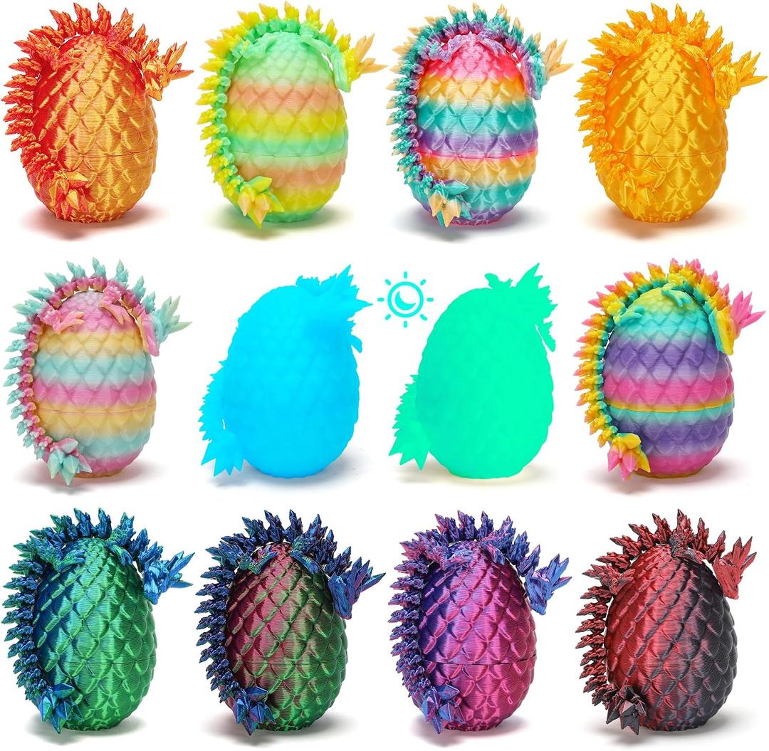12PCS 3D Printed Dragon Eggs with Dragon Inside, Easter Basket Stuffers for Teens, Easter Gifts for Kids, Easter Basket Filler Ideas, Prefilled Easter Eggs Bulk, Easter Egg Fillers Toys for Boys Girls, Small
