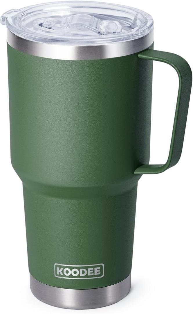 koodee Tumbler with Handle, 30 oz Stainless Steel Double Wall Insulated Tumblers with Lid and Straw Coffee Tumbler for Men and Women (Grass Green)
