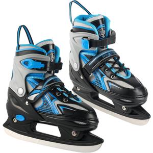 Adjustable Ice Skates for Kids Boys & Girls, 4 Sizes Adjustable, Warm & Comfortable Lining for Beginners-Ages 3-12, Outdoor & Ice Rink Skating Shoes (Large (5-8 US), Blue)