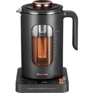 Electric Tea Kettle, INTASTING Glass Electric Kettle with tea Infuser and Precise knob temperature control, 1200W Fast Heating, BPA-Free, Easy to Clean, for Tea and coffee, 1 Liter (Dark Gray)