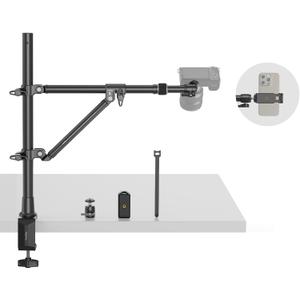 SMALLRIG Triangle Camera Desk Mount, Max. Load 3kg/ 6.6lbs, Overhead Mount with Auxiliary Support Rod, with Phone Holder and Small Ball Head for Camera/Phone/Light/Webcam