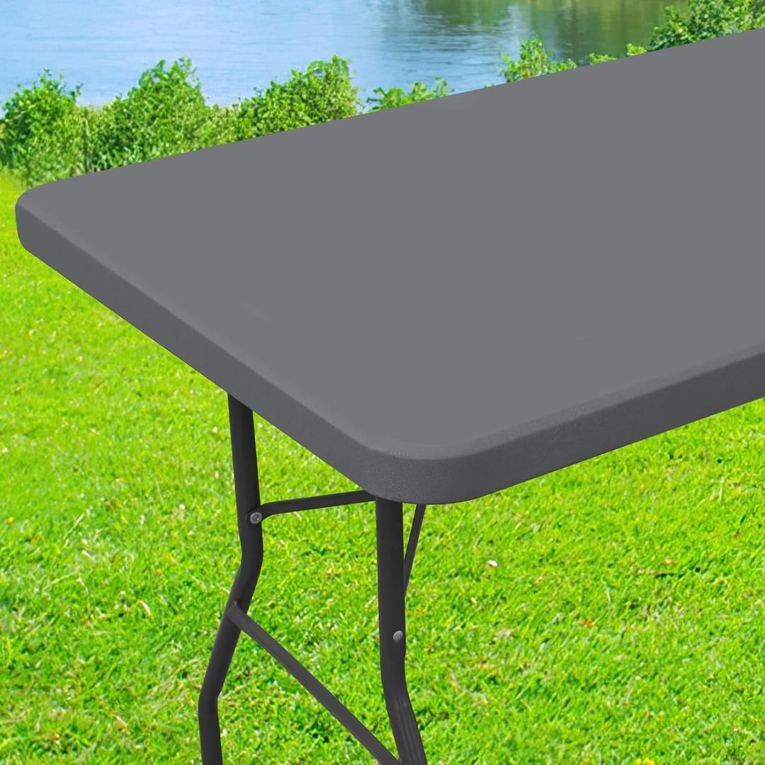 Spandex 8 Foot Rectangle Table Cloth, Elastic Fitted Tablecloths for Picnic, Stretch Washable Patio Table Cover for Outdoor, Camping, Banquet and Parties (Grey, 36"x96")