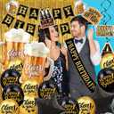 Black and Gold Party Decorations for Men and Women: Happy Birthday Banner, Fringe Curtains, "Cheers to You" Foil Balloons, Hanging Swirls, Photo Props, Birthday Sash