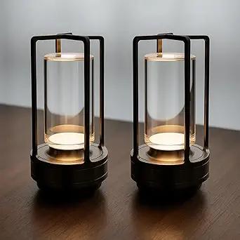Klarako Crystal Lantern Lamp – Modern Cordless Rechargeable Bedside & Outdoor Light, Portable Wireless Lamp – Dimmable Touch Control – Luxury Living Room & Hotel-Style Lighting (Black, 2-Pack)