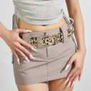 2 x FGSS Women's Leopard PU-Leather-Belt - Fashion Waist Belt with Chic Metal Buckle for Jeans Dress Pants (28"-38")