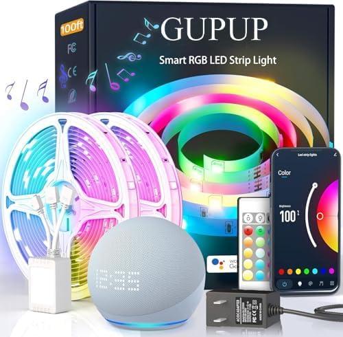GUPUP WiFi Led Lights 50 ft, Smart App Controlled Led Strip Lights, Compatible with Alexa and Google Assistant Devices, Voice Control,Music Sync,Color Changing Tape Lighting