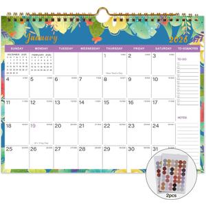 2 x Lbylyhxc 2026 Calendar - Includes January 2026 to June 2027-18 Monthly Wall Calendar 2026, 11 x 8.5 Inches.Thick Paper with Julian Dates and Block for New Year and Christmas Presents (wall calendar 2026-2027 flower)