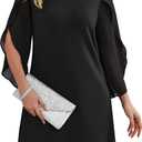 RUMIA Cocktail Dresses for Women Chiffon Sleeve Wedding Guest Dress  (Black, L)
