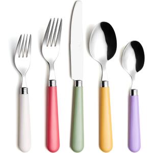 ANNOVA Silverware Set 20 Pieces Stainless Steel Cutlery Color Handle Flatware - 4 x Dinner Knife; 4 x Dinner Fork; 4 x Salad fork; 4 x Tablespoon; 4 x Teaspoon (Mix Solid)