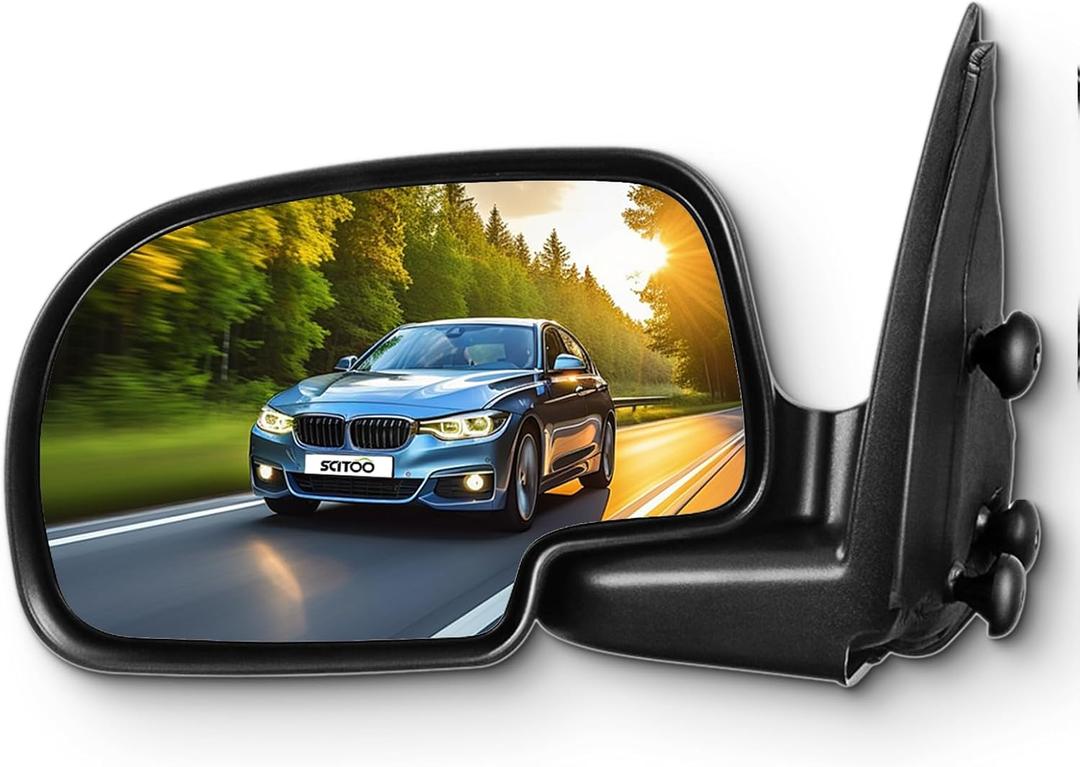 SCITOO Left Side View Mirror Fit for 2003 2004 2005 2006 2007 For Chevy Silverado For GMC Sierra 1500 Black Power Adjustment Manual Folding