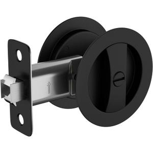 Goldenwarm Matte Black Pocket Door Lock, Privacy Round Pocket Door Hardware Not-Adjustable 2-3/8" Latch, Pocket Door Handles for Pocket Doors Sliding Doors 1 Pack
