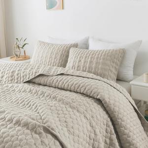 WDCOZY Light Beige Quilt King Size Bedding Set with 2 Pillow Shams, Lightweight Soft Bedspread Coverlet, Thin Comforter Bed Cover for All Season, 3 Pieces, 104x90 inches