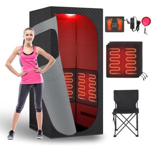 Portable Infrared Sauna Room, Dry Sauna Tent for Detoxification and Relaxation with Red Light Therapy and Folding Chair, 9 Levels, 323571