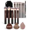 MAANGE 16PCS Makeup Brush Set Travel Makeup Brushes for Liquid Powder Contour Concealer Cream Cosmetics Blending Eyeshadow Eyeliner (Coffee)