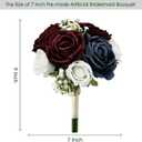 Wedding Bridesmaid Bouquets Set of 4, Artificial Silk Flowers Arrangement for Ceremony Marriage Proposal Party Anniversary Decorations - Burgundy & Navy Blue