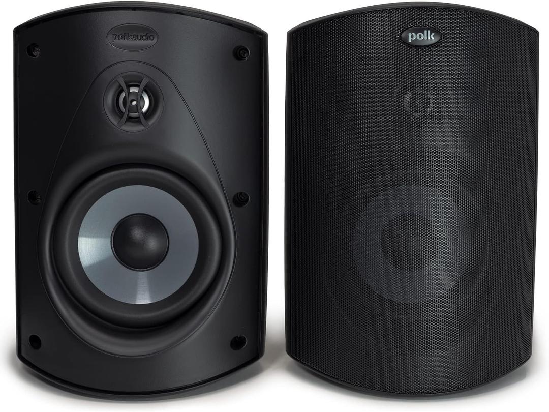 Polk Audio Atrium 6 All-Weather Outdoor Speakers with Bass Reflex Enclosure (Pair, Black), Broad Sound Coverage, Speed-Lock Mounting System